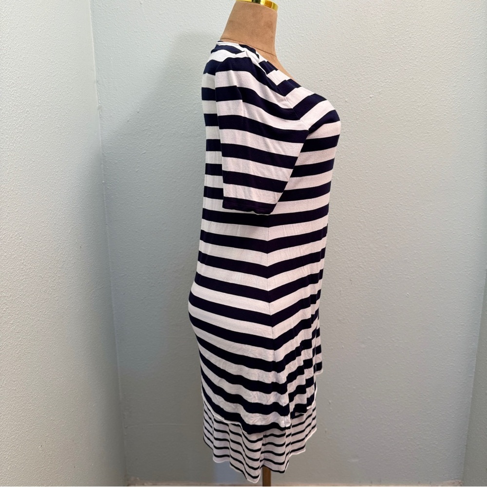 Chelsea & Theodore T Shirt Dress, Navy White Stripe, M, Lined, Rayon, Nautical​​ - Picture 4 of 11